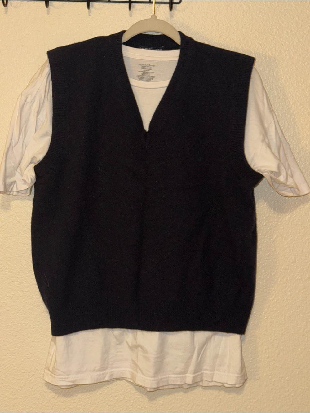 90’s Navy V-Neck Knit Sweater Vest over white tee - Picture 1 of 7